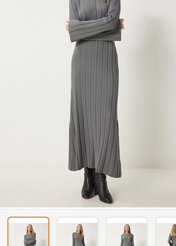 Gri Pileli Uzun Kadın Elbise - Görsel 2