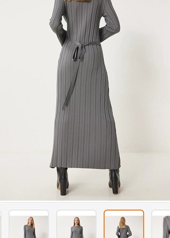 Gri Pileli Uzun Kadın Elbise - Görsel 4