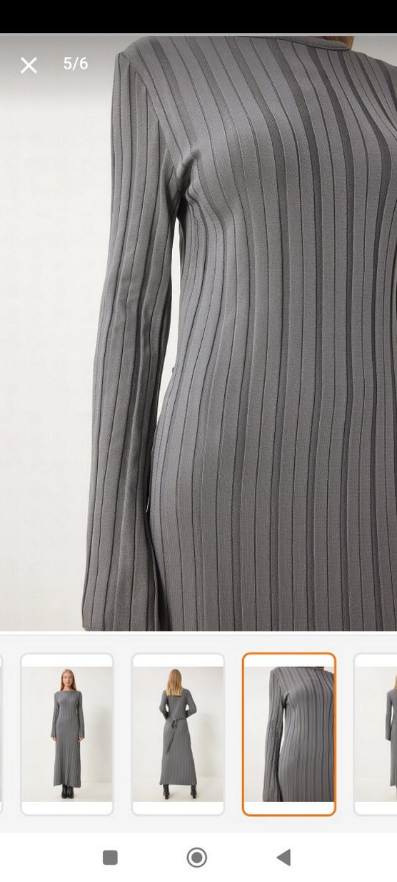 Gri Pileli Uzun Kadın Elbise - Görsel 5