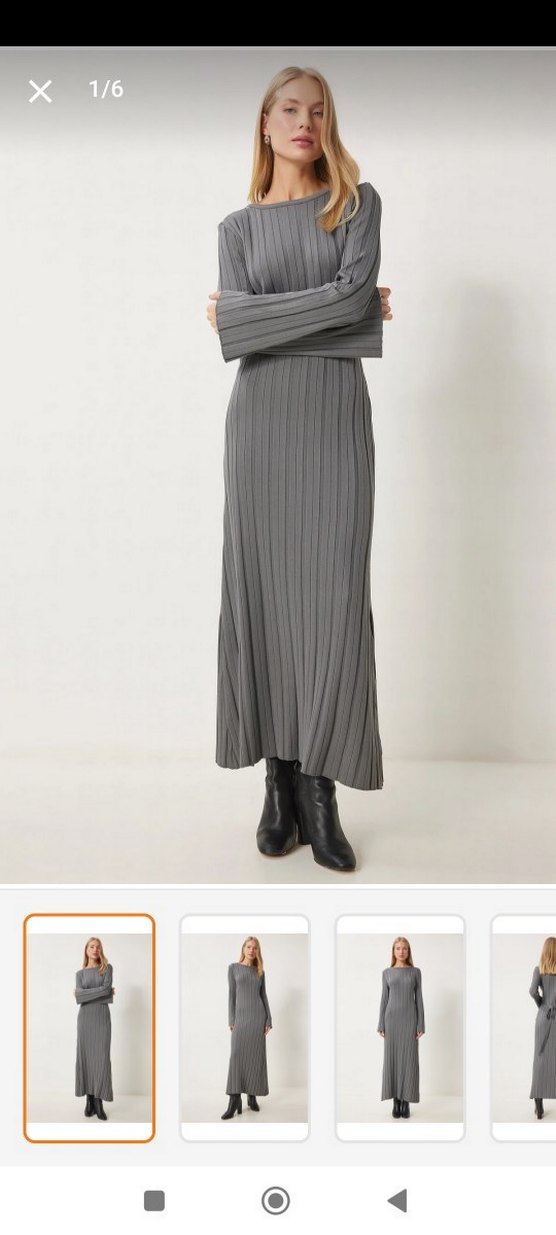 Gri Pileli Uzun Kadın Elbise - Görsel 2