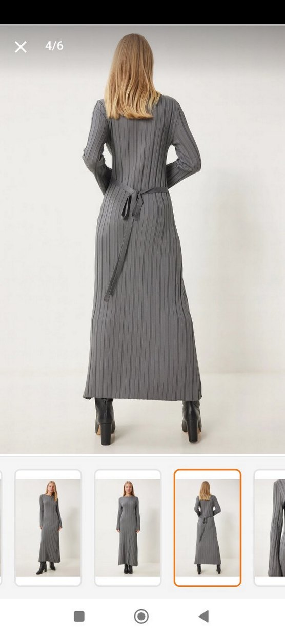 Gri Pileli Uzun Kadın Elbise - Görsel 4