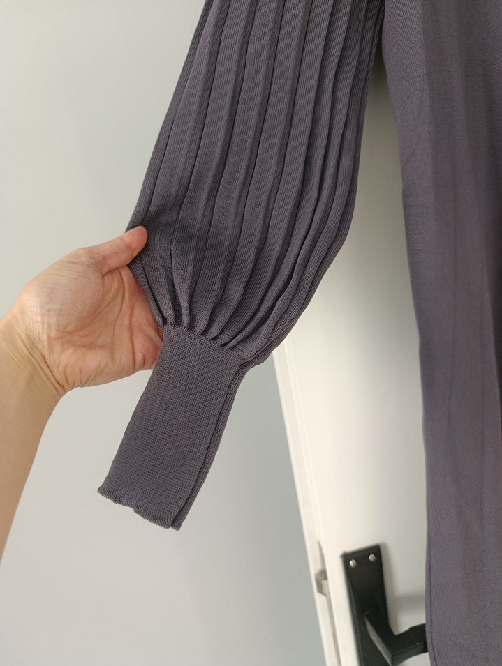 Merserize Uzun Kollu Yüksek Yaka Triko Elbise - Görsel 3