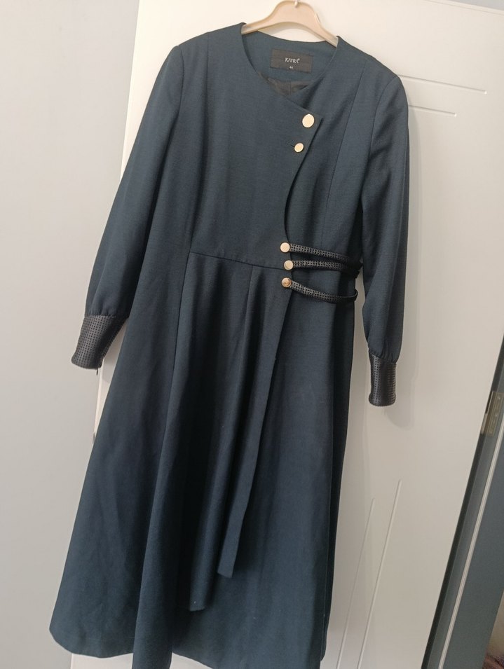 KAYRA marka Düğmeli Lacivert Kadın Uzun Kaban - Görsel 2