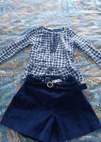 Kızlar İçin Kotlu Salaş Bluz ve Kemerli Şort - Görsel 2