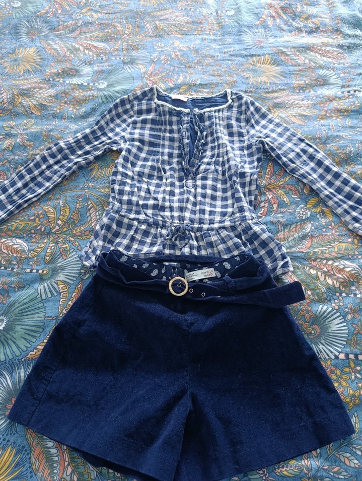 Kızlar İçin Kotlu Salaş Bluz ve Kemerli Şort - Görsel 2