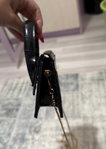 Diğer Klasik Siyah Yılan Derisi Desenli Kadın Mini Çanta