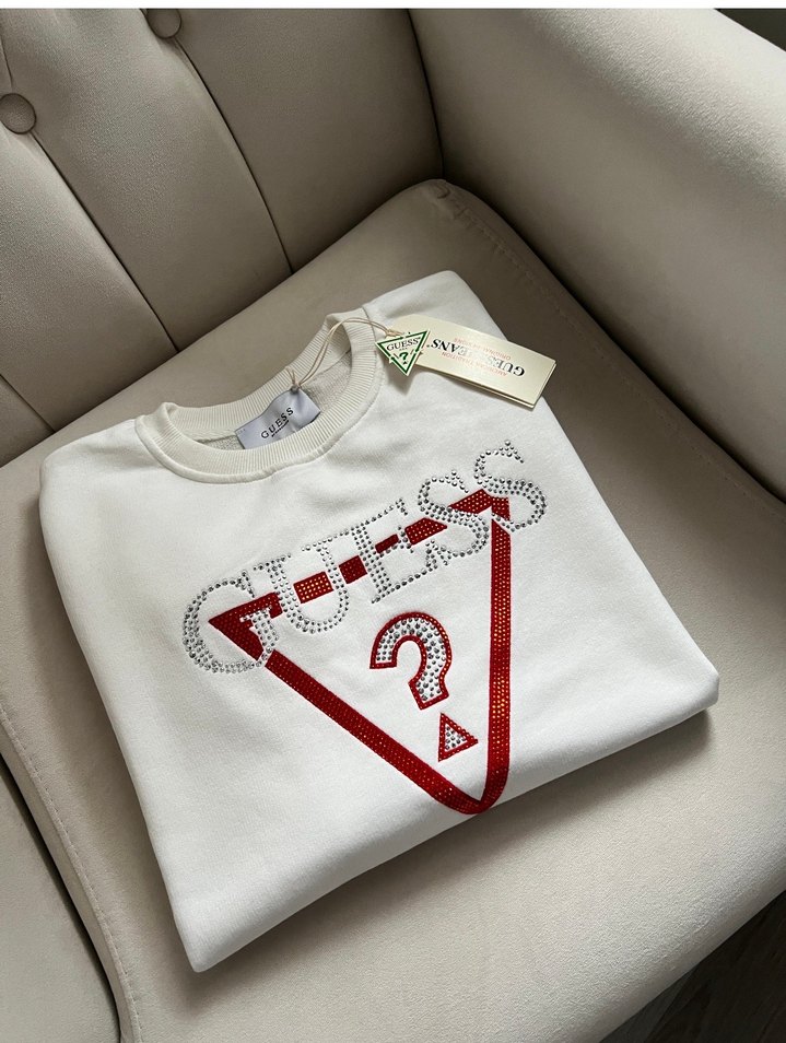 Beyaz Guess Baskılı Oversize Sweatshirt - Görsel 2