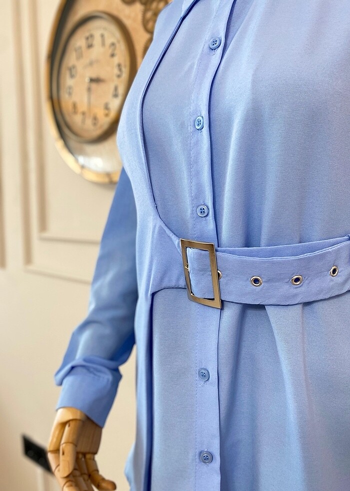 Kemerli Poplin gömlek - Görsel 3