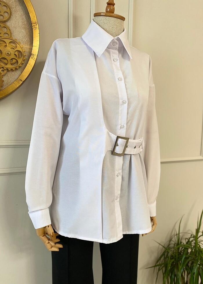 Kemer detaylı poplin gömlek - Görsel 2