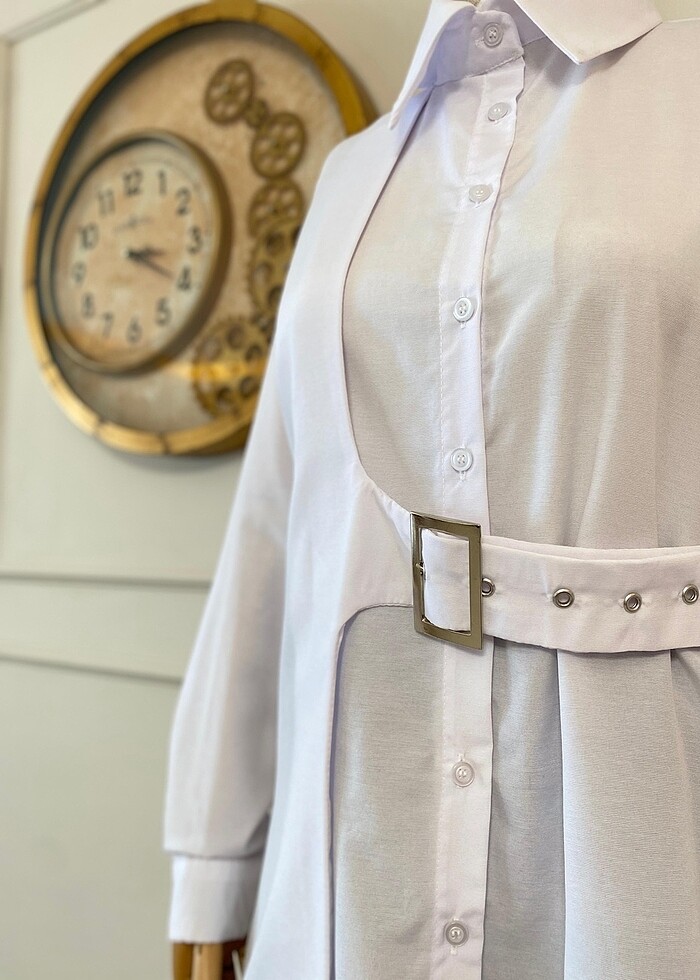 Kemer detaylı poplin gömlek - Görsel 3