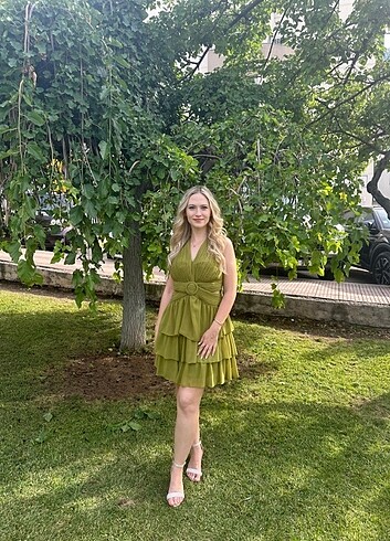 Yağ Yeşili Uçuş Elbise
