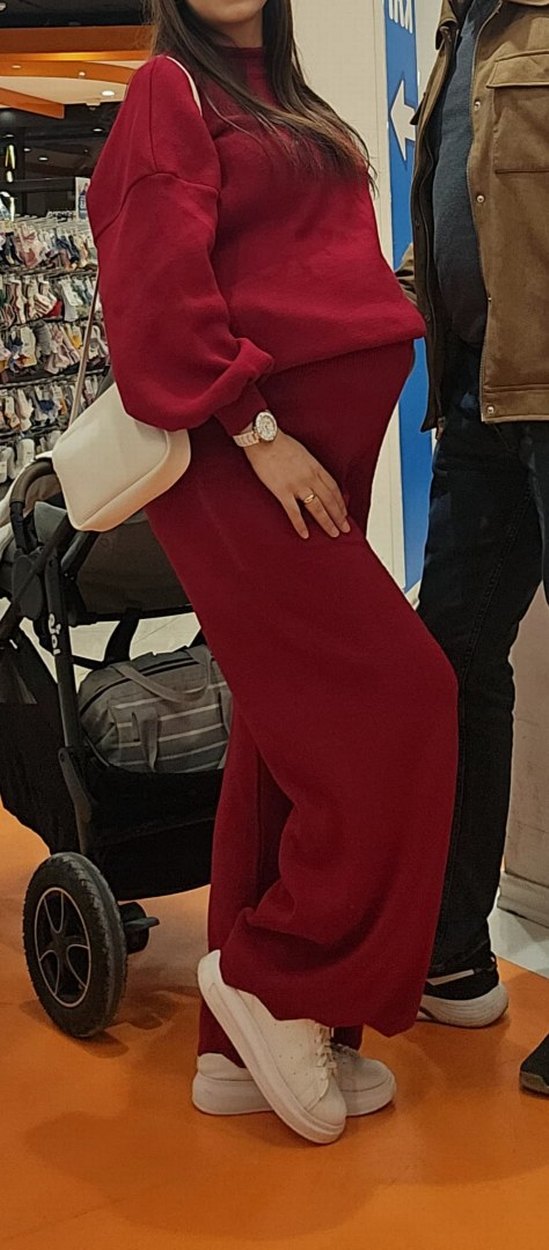 Koyu Kırmızı Yüksek Yakalı Hamile takımı - Görsel 2