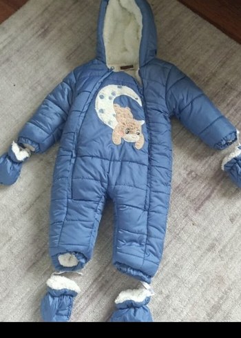 Kürklü Mavi Bebek Kayak Tulumu - Görsel 2