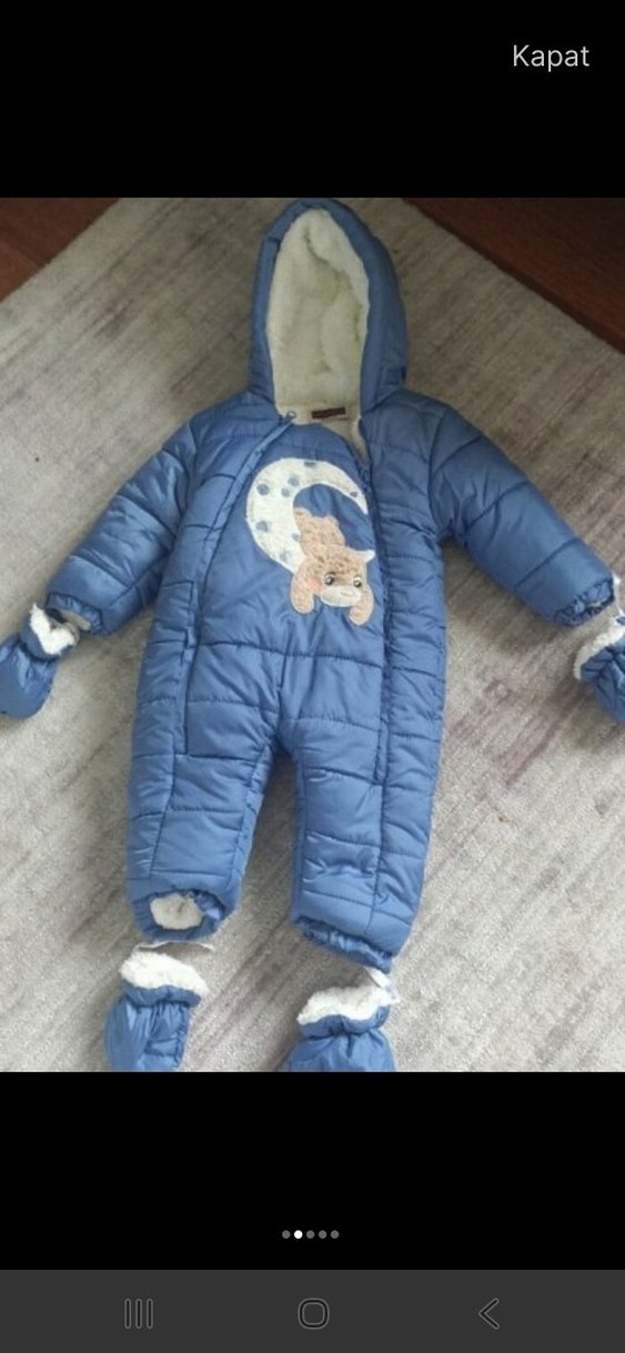 Kürklü Mavi Bebek Kayak Tulumu - Görsel 2