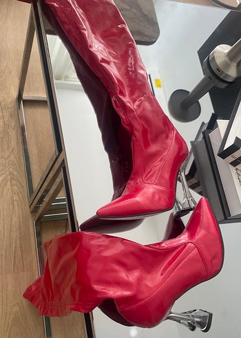 Kırmızı Parlak Stiletto Dizüstü Çizme - Görsel 2