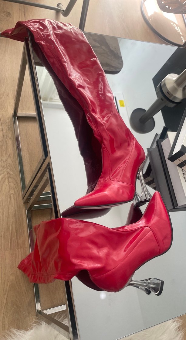 Kırmızı Parlak Stiletto Dizüstü Çizme - Görsel 2