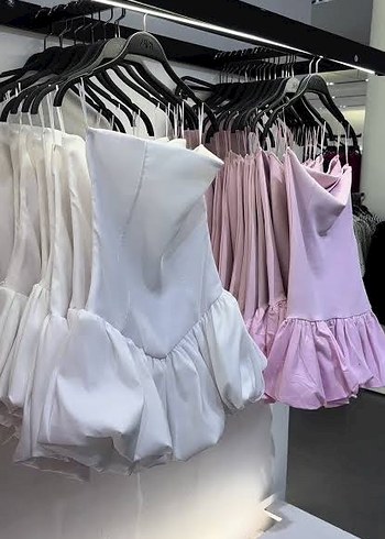 Zara Beyaz Straplez Mini Pamuklu Elbise - Görsel 3