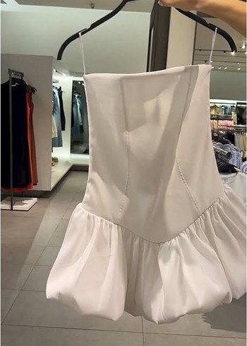 Zara Beyaz Straplez Mini Pamuklu Elbise - Görsel 2