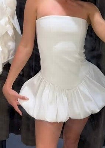 Zara Beyaz Straplez Mini Pamuklu Elbise - Görsel 4