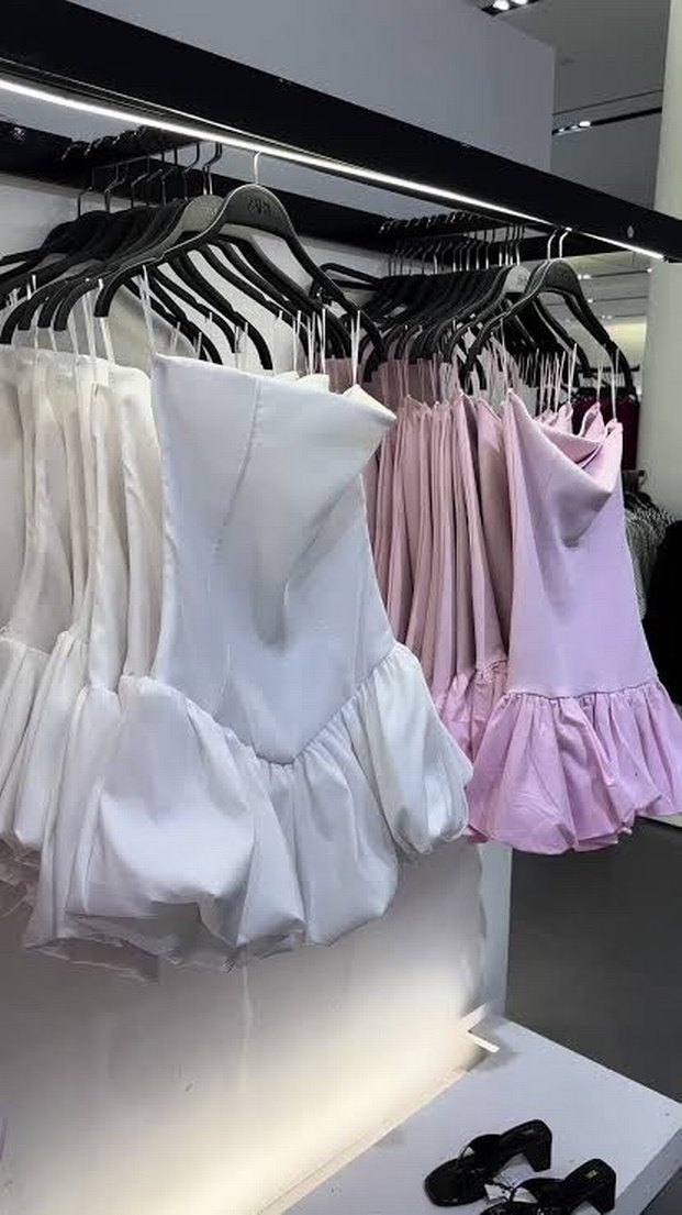 Zara Beyaz Straplez Mini Pamuklu Elbise - Görsel 3