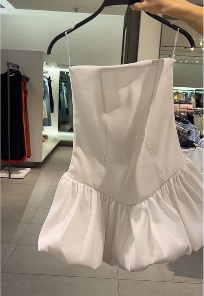 Zara Beyaz Straplez Mini Pamuklu Elbise - Görsel 2