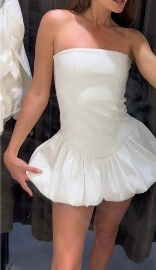 Zara Beyaz Straplez Mini Pamuklu Elbise - Görsel 4