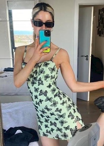 Kelebek Desenli Mini Bohem Elbise - Görsel 7