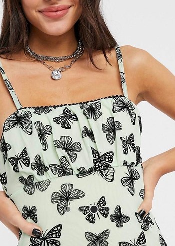 Kelebek Desenli Mini Bohem Elbise - Görsel 4