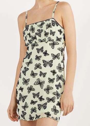 Kelebek Desenli Mini Bohem Elbise - Görsel 8