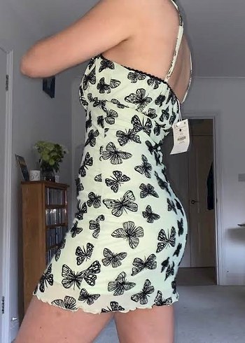Kelebek Desenli Mini Bohem Elbise - Görsel 6
