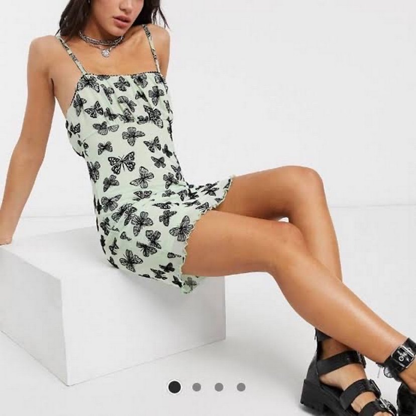 Kelebek Desenli Mini Bohem Elbise - Görsel 2