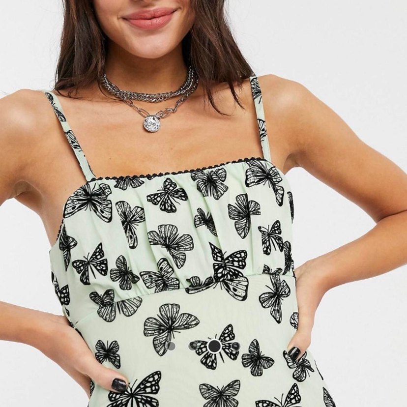 Kelebek Desenli Mini Bohem Elbise - Görsel 4