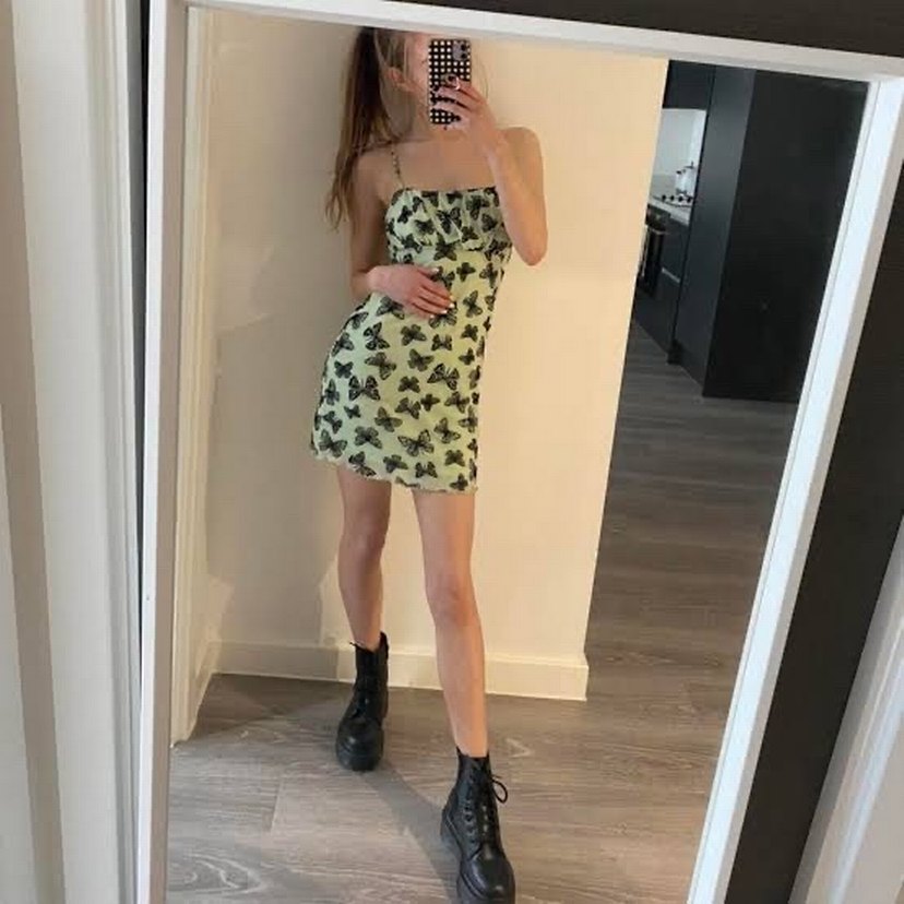 Kelebek Desenli Mini Bohem Elbise - Görsel 3