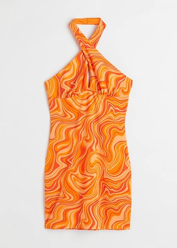 Parlak Turuncu Drapeli Midi Straplez Elbise - Görsel 2