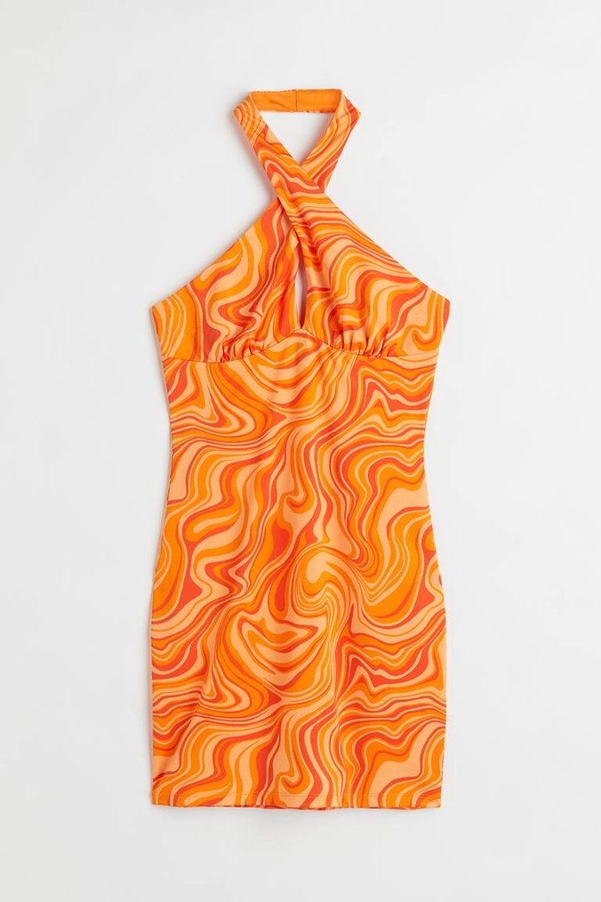 Parlak Turuncu Drapeli Midi Straplez Elbise - Görsel 2