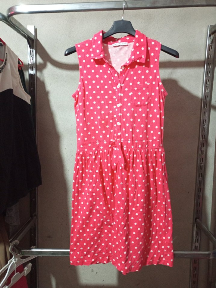 Puantiyeli Pembe Kolsuz Kız Elbisesi - Görsel 2