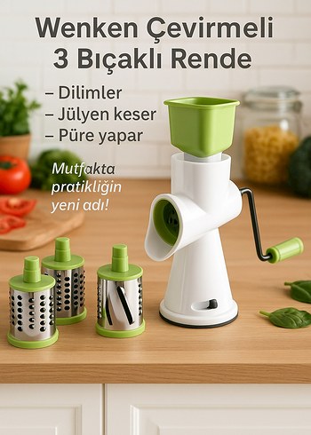 Wenken 3 Bıçaklı Döner Rende Beyaz