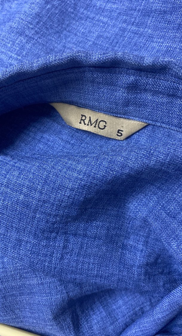 Düğmeli Mavi Keten Kadın Gömlek - Görsel 4