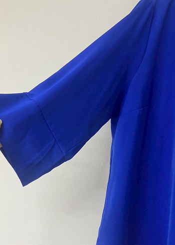 Mavi ipek Gömlek Yaka Kadın Bluz - Görsel 3