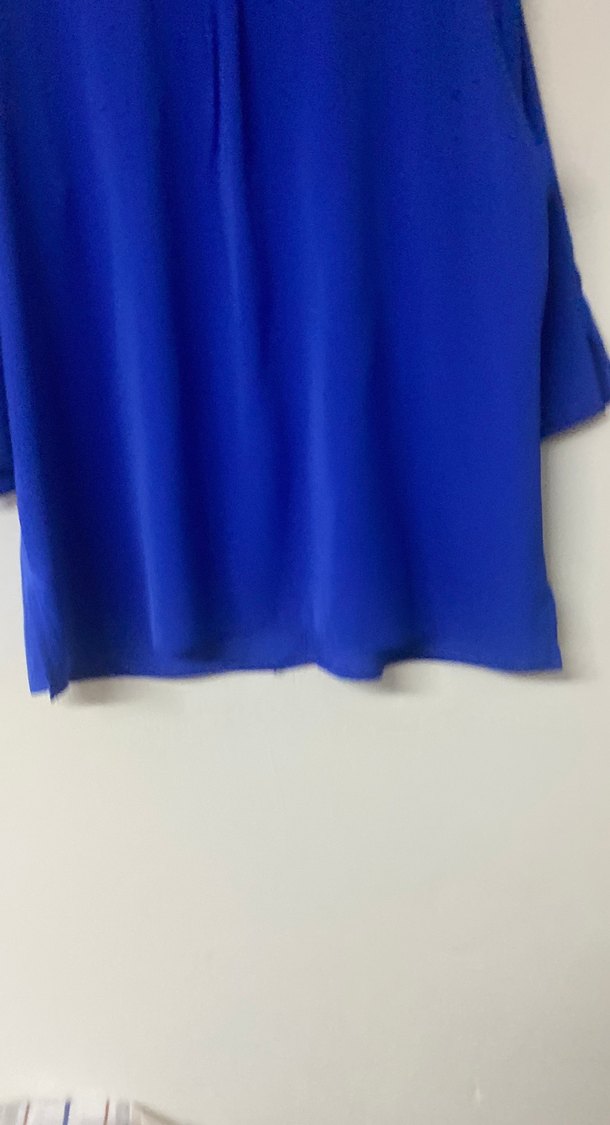 Mavi ipek Gömlek Yaka Kadın Bluz - Görsel 4