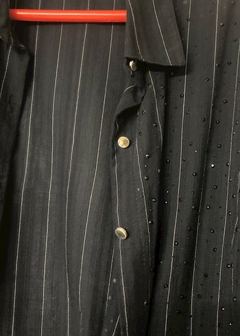 Uzun Kollu Siyah Çizgili Kadın Gömlek - Görsel 3