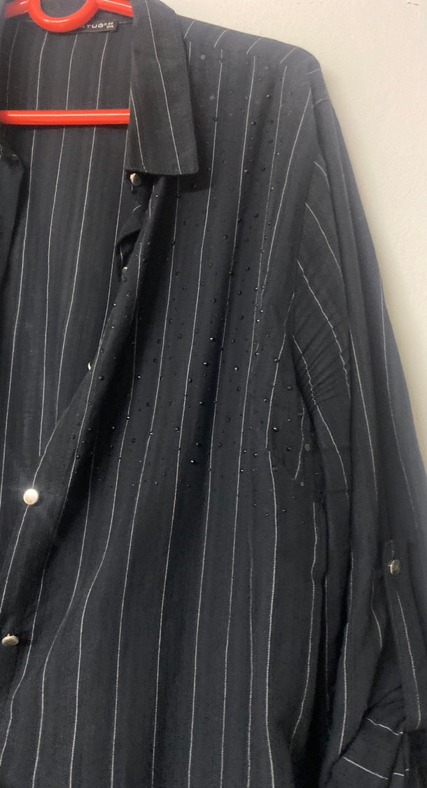 Uzun Kollu Siyah Çizgili Kadın Gömlek - Görsel 2