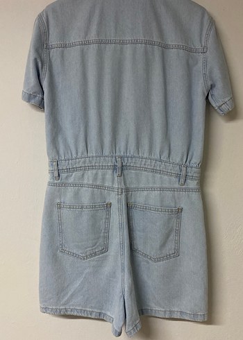 Düğmeli Mavi Kısa Denim Tulum - Görsel 3