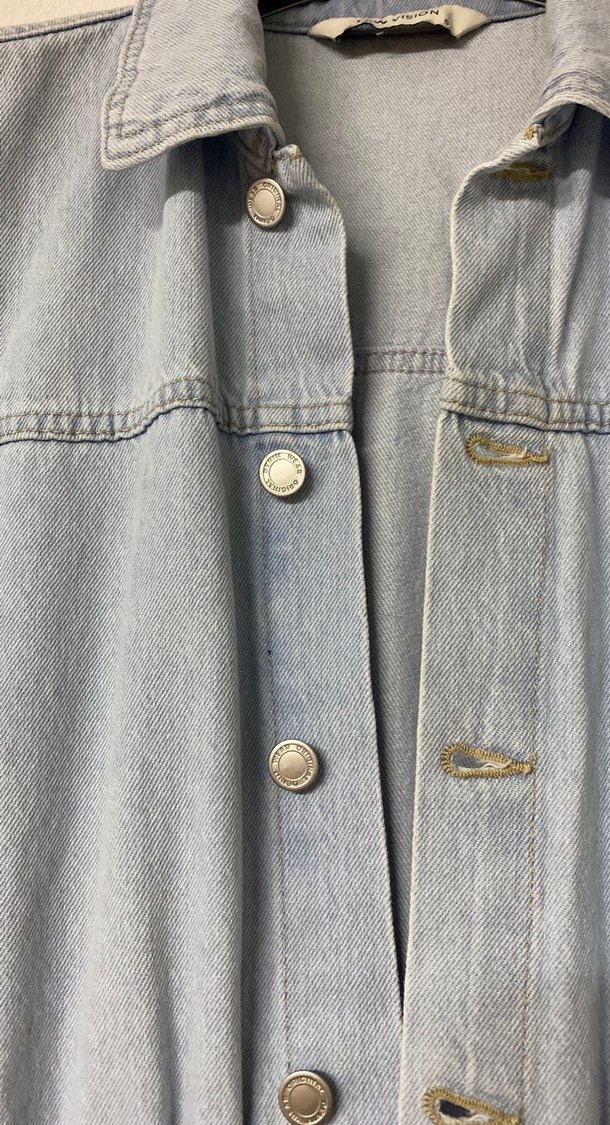 Düğmeli Mavi Kısa Denim Tulum - Görsel 4