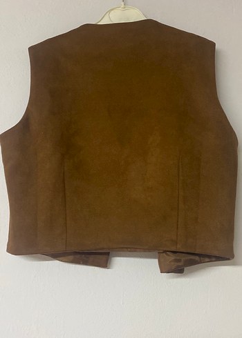 Düğmeli Kahverengi Süet Kadın Yelek - Görsel 2