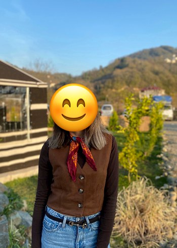 Düğmeli Kahverengi Süet Kadın Yelek - Görsel 3