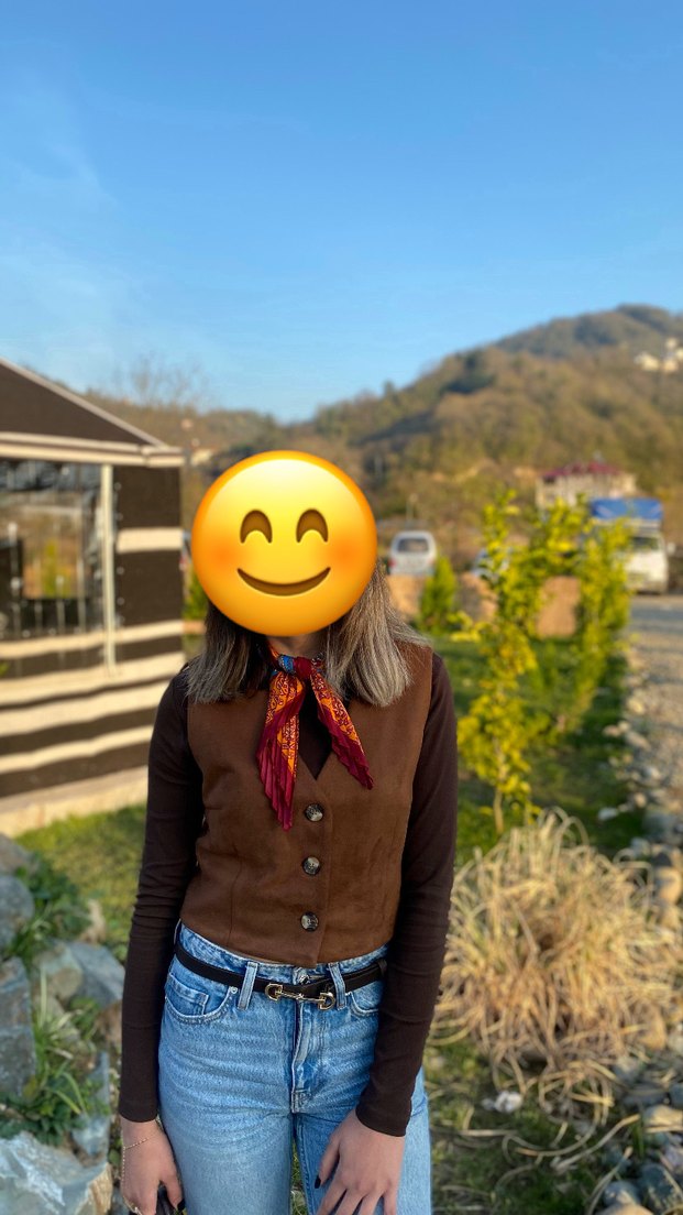 Düğmeli Kahverengi Süet Kadın Yelek - Görsel 3