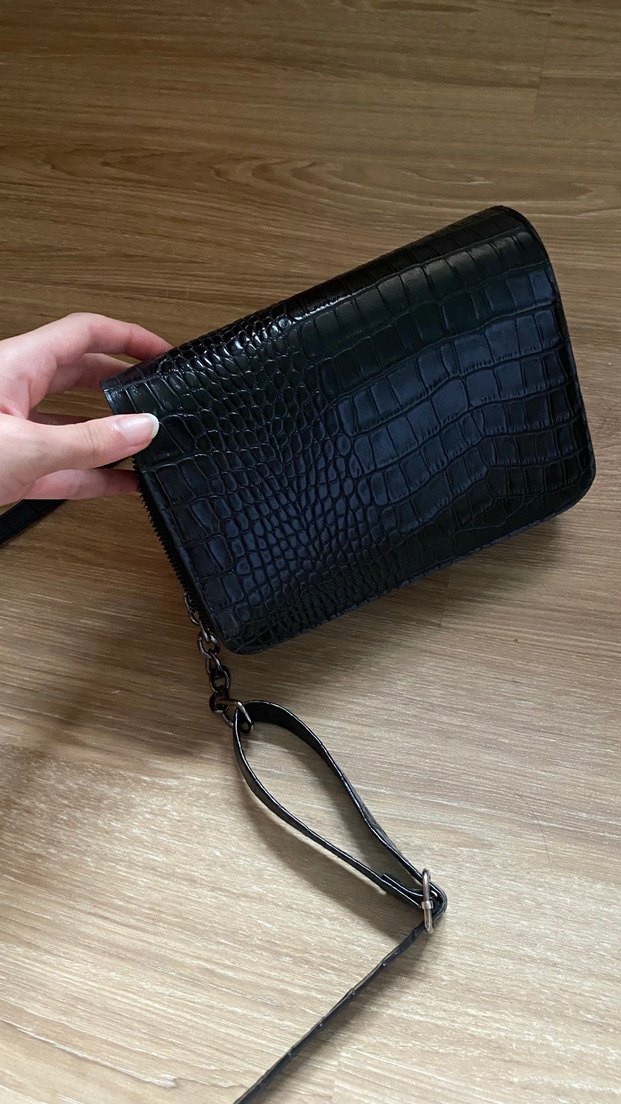 Kroko Desenli Siyah Deri Kadın Çanta - Görsel 2