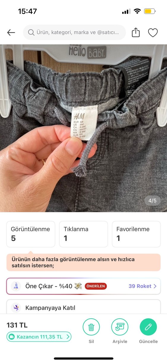 Gri Düğmeli Erkek bebek Kot Pantolon - Görsel 4