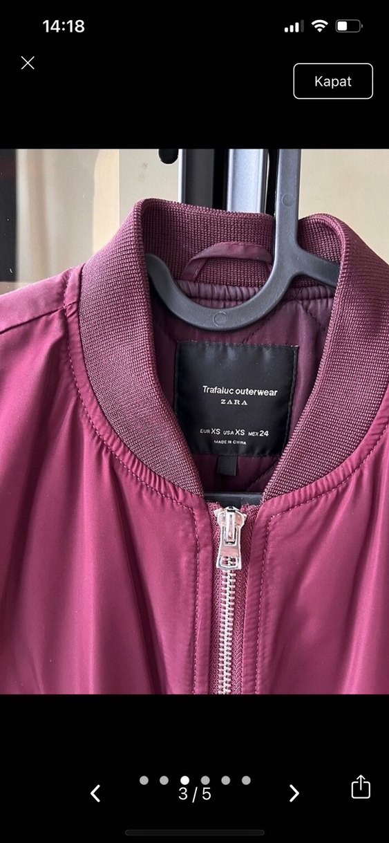 Bordo Fermuarlı Kadın Ceket zara marka - Görsel 3